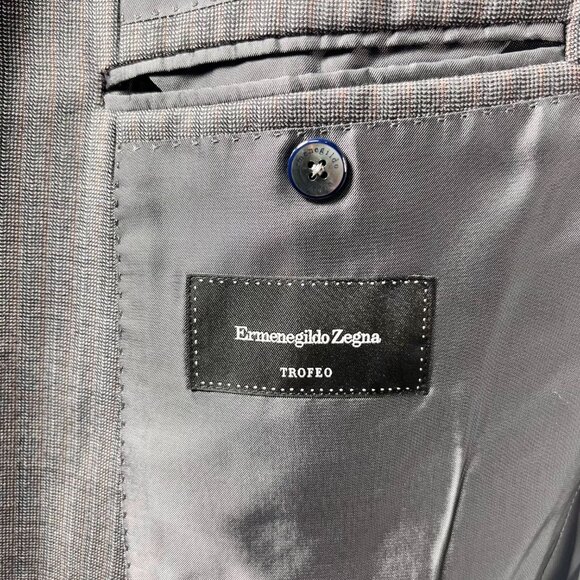 ERMENEGILDO ZEGNA Over Checked Two-Piece Wool Suit Trofeo 600 Gray 48R Italy - Picture 8 of 16